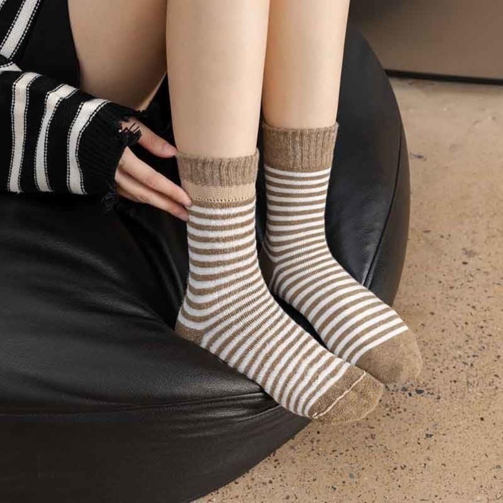 Thermal Fleece Lined Thick Crew Socks Striped Pattern Fleece Lined Socks  Cold Weather