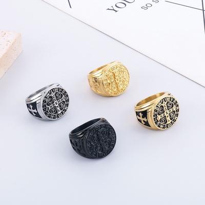 Anello Runico Vikingo Retrò Luhn, Anello da Uomo in Acciaio Titanio Smalto Personalizzato Cspb Croce