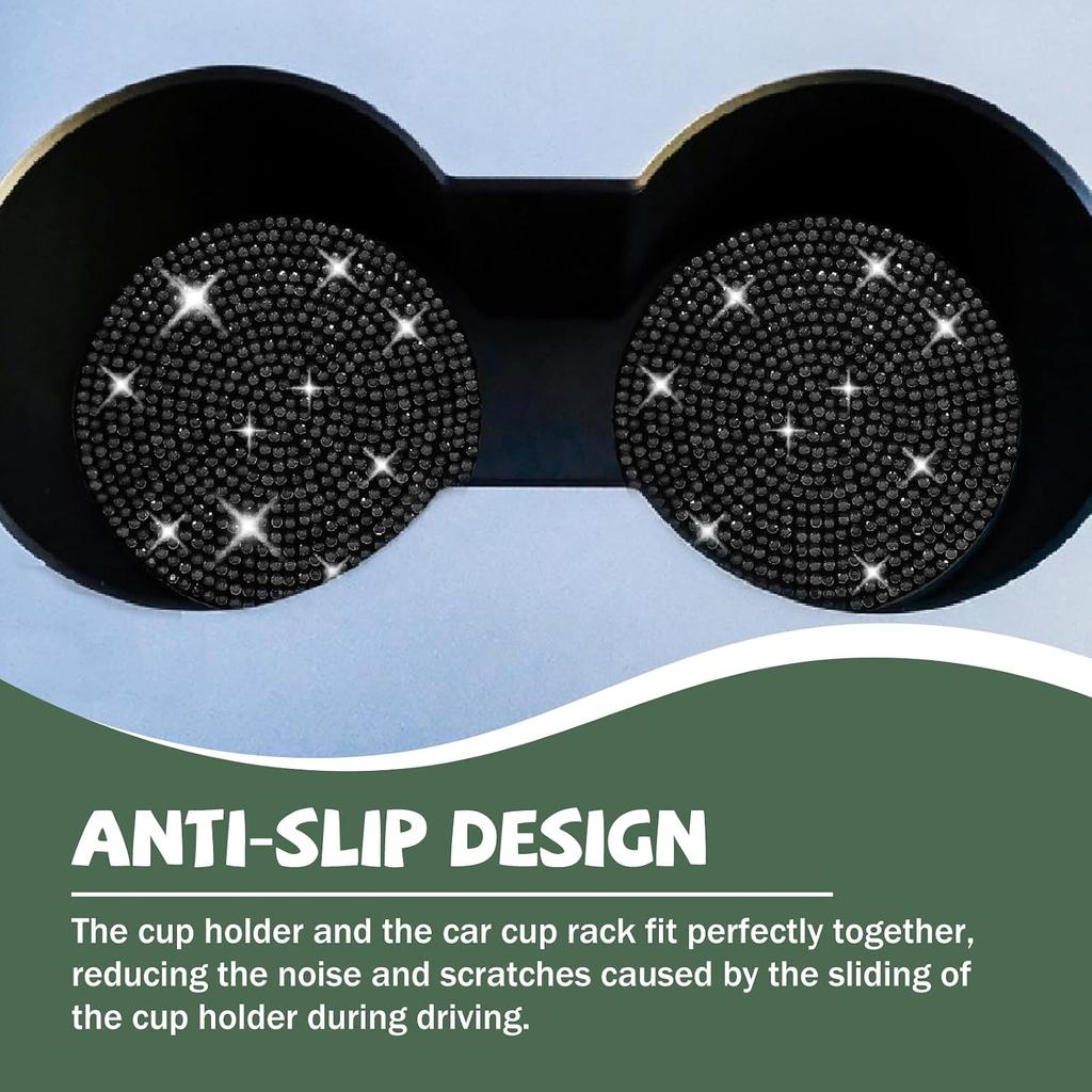 2PCS Bling Cup Holder Coasters for Car - Universal Non-Slip 2.72 Inch Silicone Cup Holders, Embedded Crystal Rhinestone Car Interior Accessories,