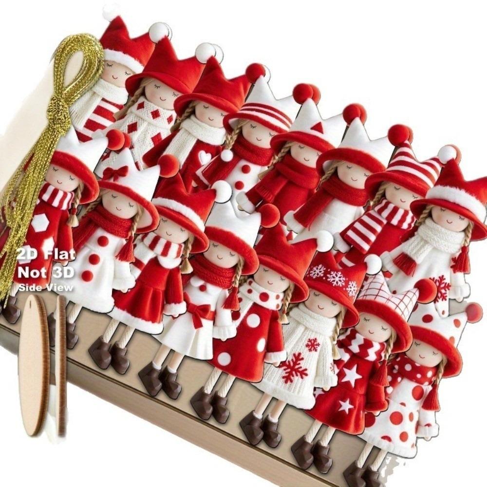 16/32pcs Wooden 2D Girl Doll Pendants 10cm Party Pendants New Xmas Tree Charm  Holiday Decor