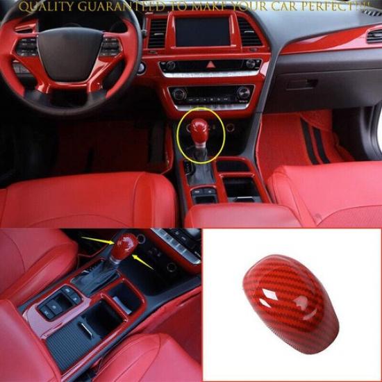 For Hyundai Sonata 15-19 Carbon Fiber Red Inner Gear Shift Knob Decor Cover Trim