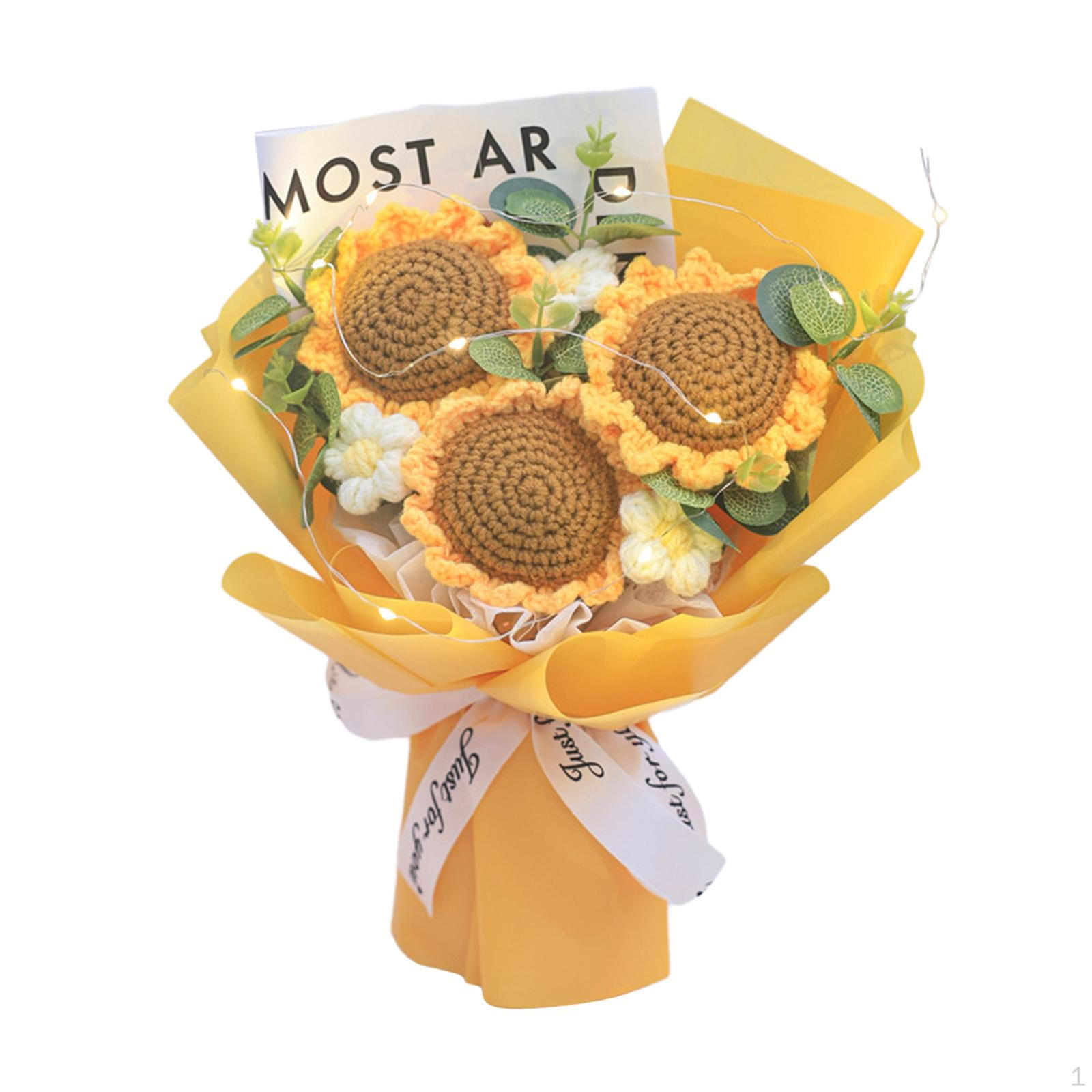 

Готовый букет из вязаных крючком цветов с гирляндой, готовый вязаный букет, подарки на день рождения оранжевый