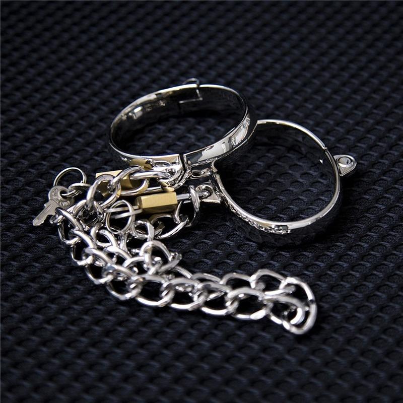 Stainless Steel Restraint Handcuff Shackle Ankle Wrist Cuffs Padlock  Slave Restraint Fantasy Sexy Game Sex Toys for Couples