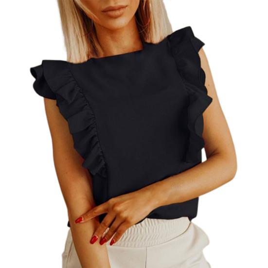 Women Blouse Ruffles Lace-up Summer Temperament Loose-fitting T-shirt for Daily Wear