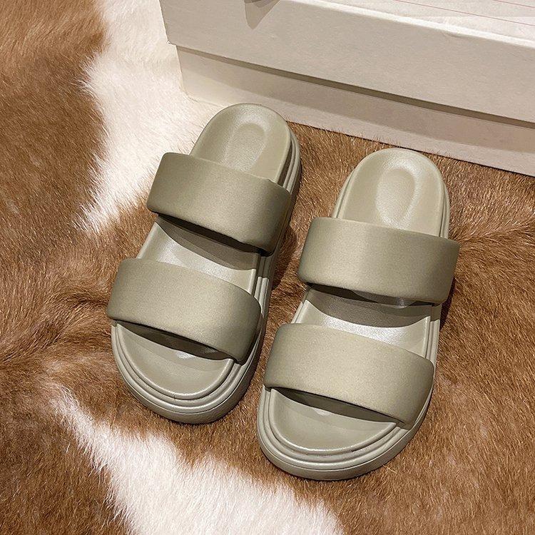 

Thick bottom one-word drag women s outer wear 2024 spring and summer new casual fashion beach non-slip breathable cool slippers tide 35 зелёный