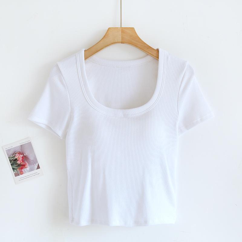 

Women s Summer Slimming Short Sleeve Top with Breast Pads & Square Neck Small белый