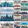 Vintage Country Metal Signs Posters Licenses Plate Decor for Living Room Colorado Lansing Nevada Ohio Washington Plaque