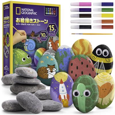 National Geographic Drawing Stones, 15 Stones, 10 Colors of Paint, Brushes and Accessories, STEM Learning Toy for Kids, Drawing Set, Perfect for