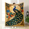 Elegant Peacock with Floral Art Flannel Blanket for Bedroom Living Room Sofa and Nap
