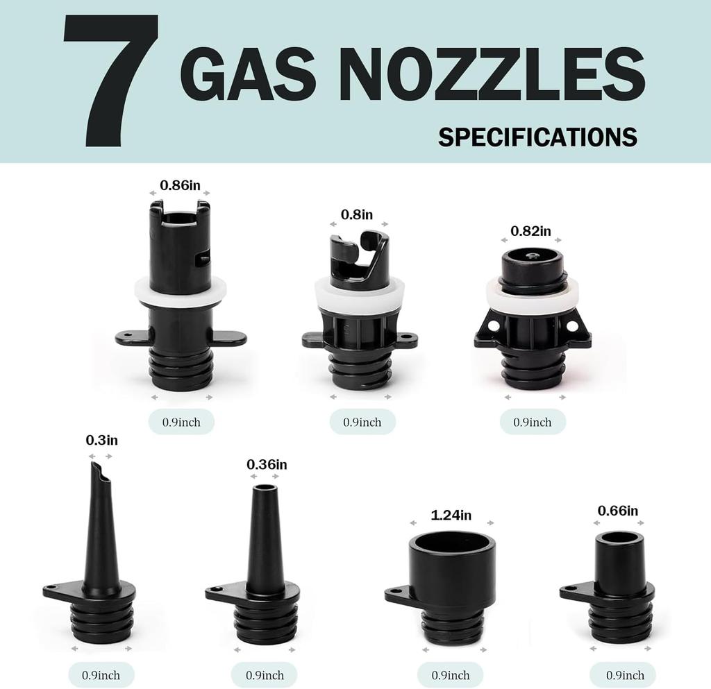 Stand up air pump adapter hose set including 7 air valve nozzles