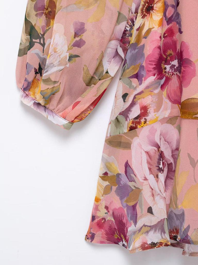 Women's European & American Style Floral Print Layered Mini Dress