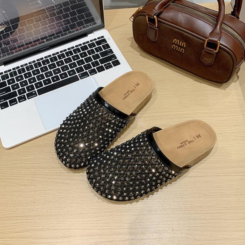 Fashion Sandals for Women's 2025 Summer New Luxury Brand Slippers Lightweight Round Head Shoes Water Diamond Flat Slides Women Sandals