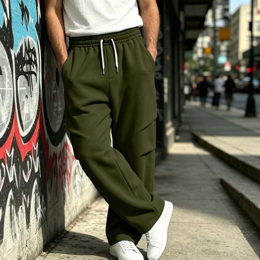 Pantalon de jogging décontracté pour homme de couleur, coupe ample, jambe droite large, avec taille élastique