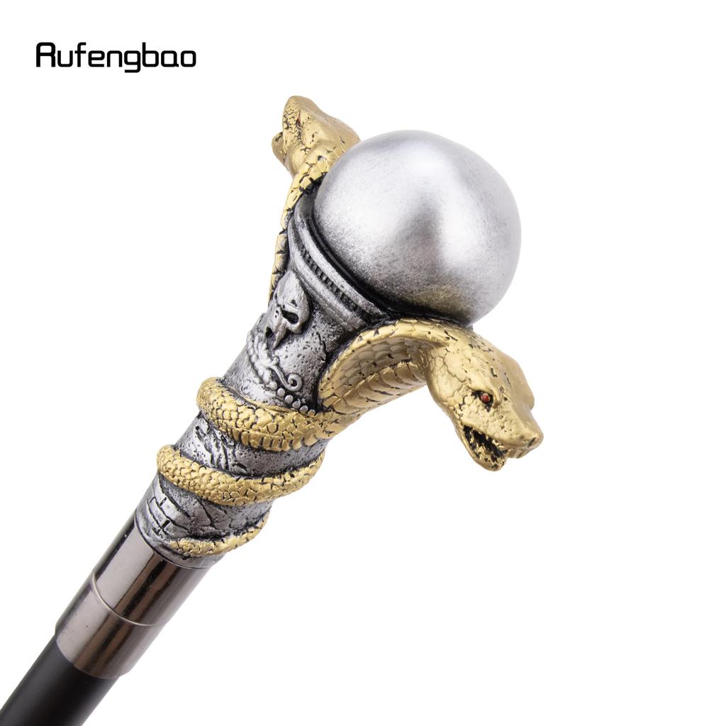 Golden Resin Double Snake Head Cobra Walking Cane Fashion Decorative Steel Stick Gentleman Elegant Cosplay Cane Crosier 94cm