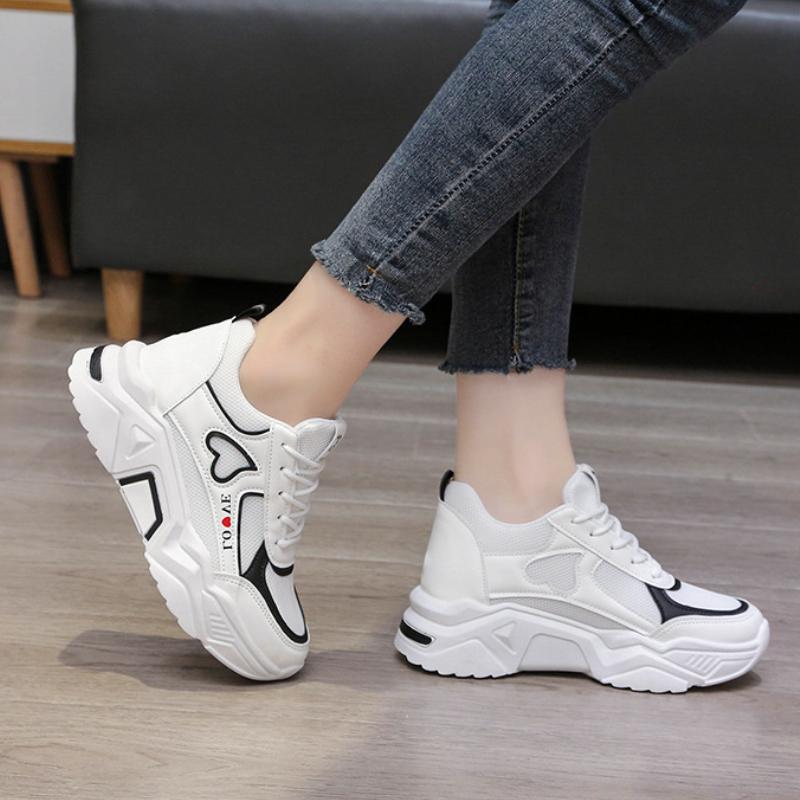 Fashion 2025 New Spring Autumn Thick Bottom Lace-up Sneakers Women Breath Lightweight Wedge Sports Shoes Comfortable Leisure Shoes