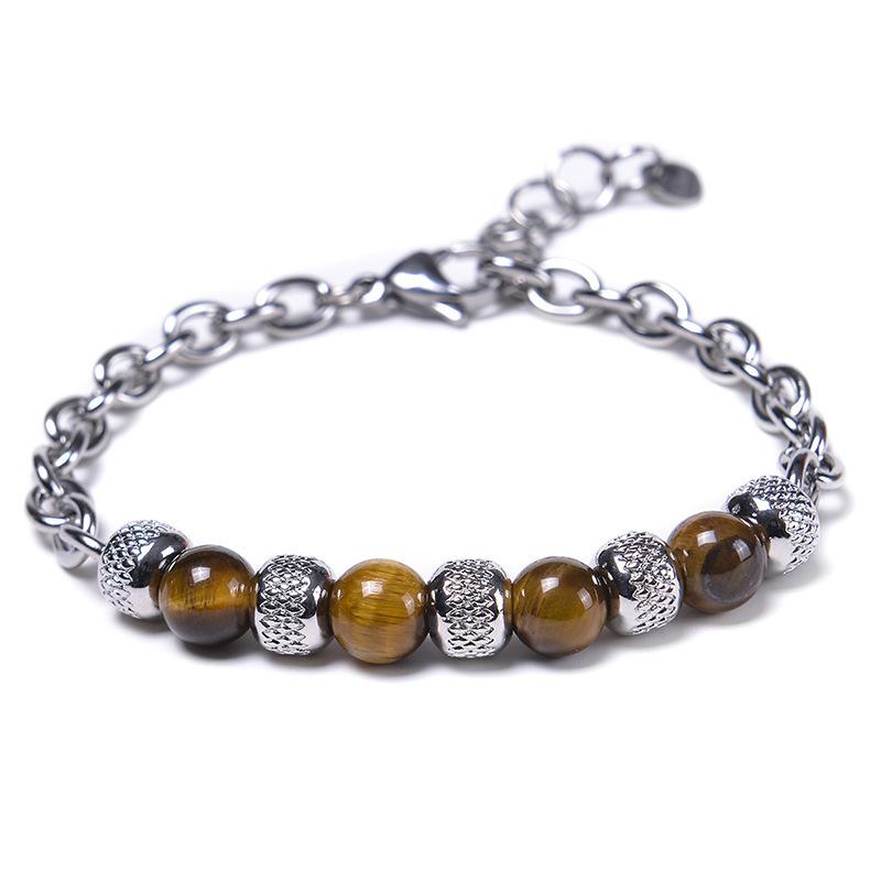 Noter Men Bracelet Stainless Steel Adjustable Chain Link Braslet Natural Tiger Eyes Lava Rock Stone Braclet Gifts For Boyfriend