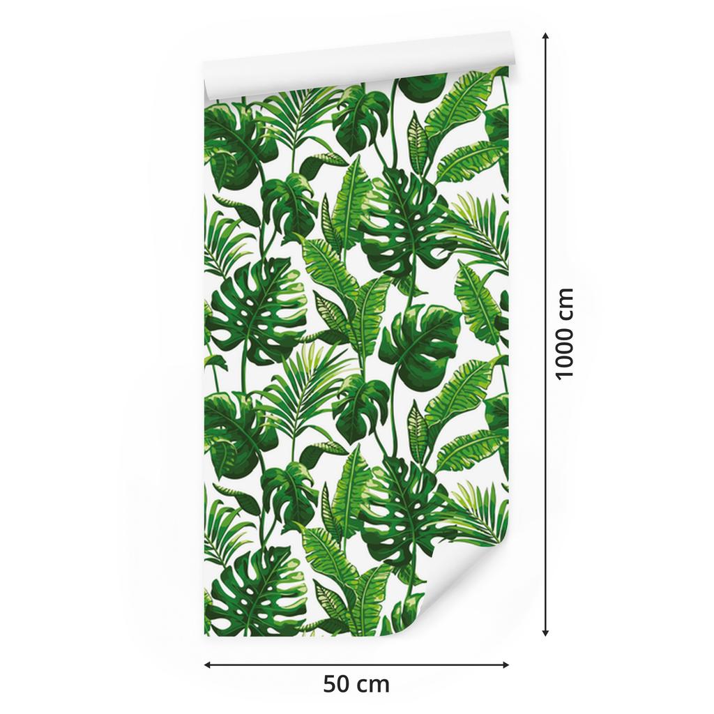 Monstera and Palm Leaves Wallpaper for Living Room and Bedroom 50x1000