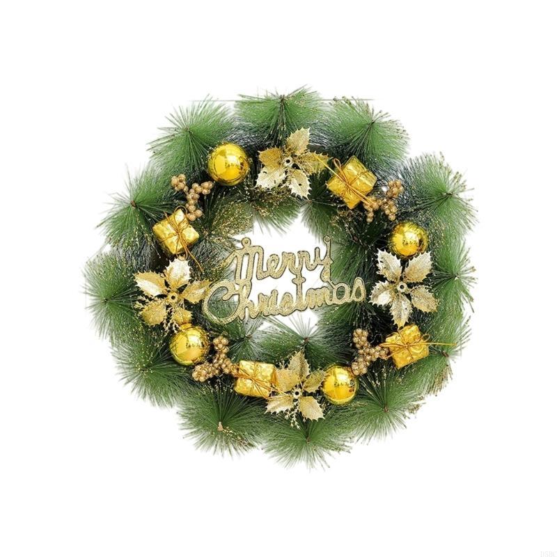 Christmas Wreath Merry Christmas Front Door Ornament Wall Artificial Pine Garland for Party DGreenr