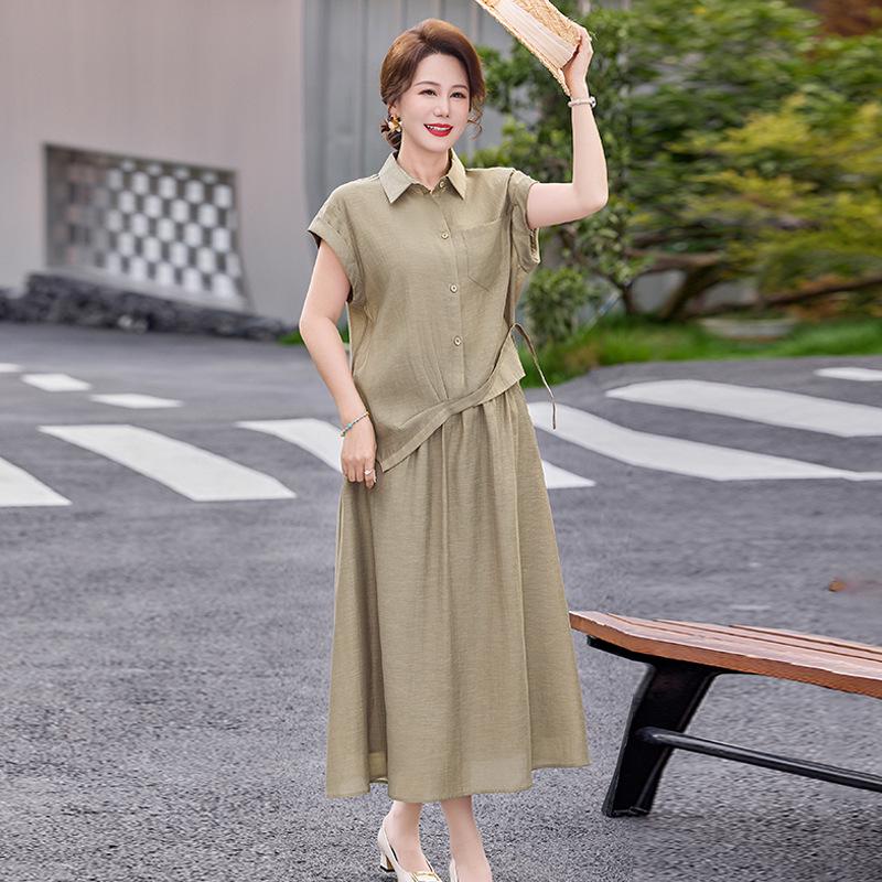 

Summer 2026 Fashion: Mom s Short Sleeve Top & Stylish Skirt Set for Middle-Aged and Elderly 2XL