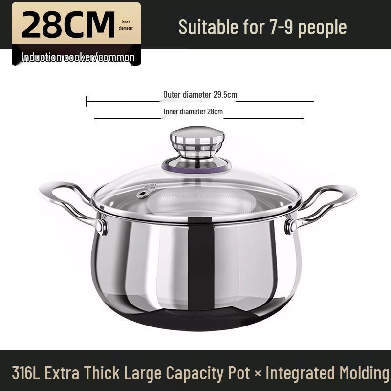 Wutuo 316 Stainless Steel Deep Steamer & Soup Pot with Handles