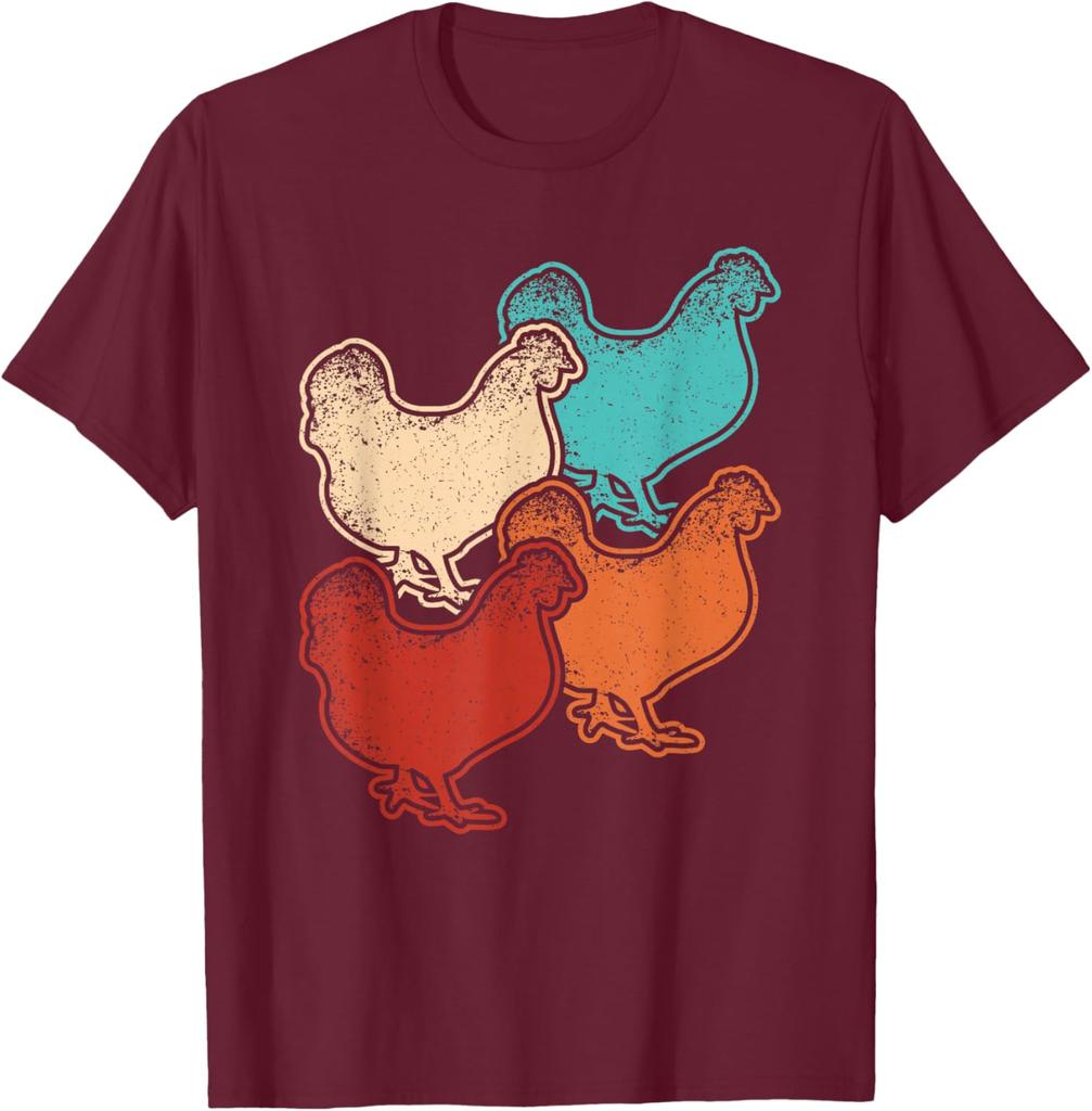 Retro Chicken Graphics Tee Farm Animals Vintage Style Soft Cotton T-Shirt for Men Women
