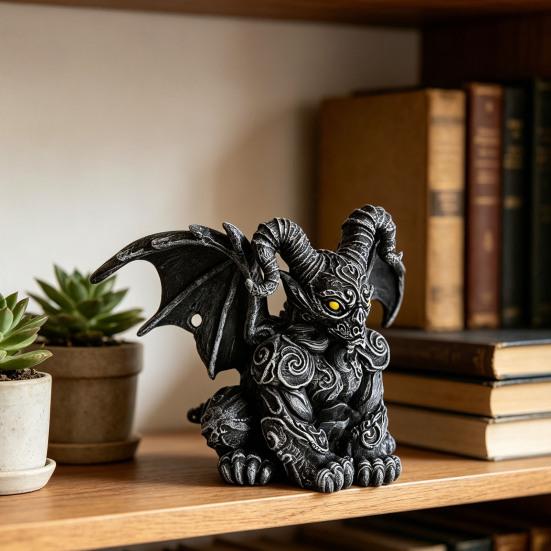 Winged Gargoyle Statue Gothic Indoor Outdoor Guardian Sculpture Scary Resin Sitting Gargoyle Figurine for Garden Lawn Backyard Halloween Office Home