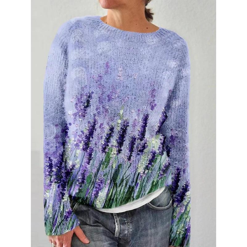 Spot 3D Printed Women's Floral Pattern Pullover Hoodie Without Hat Casual Loose Long Sleeved Top