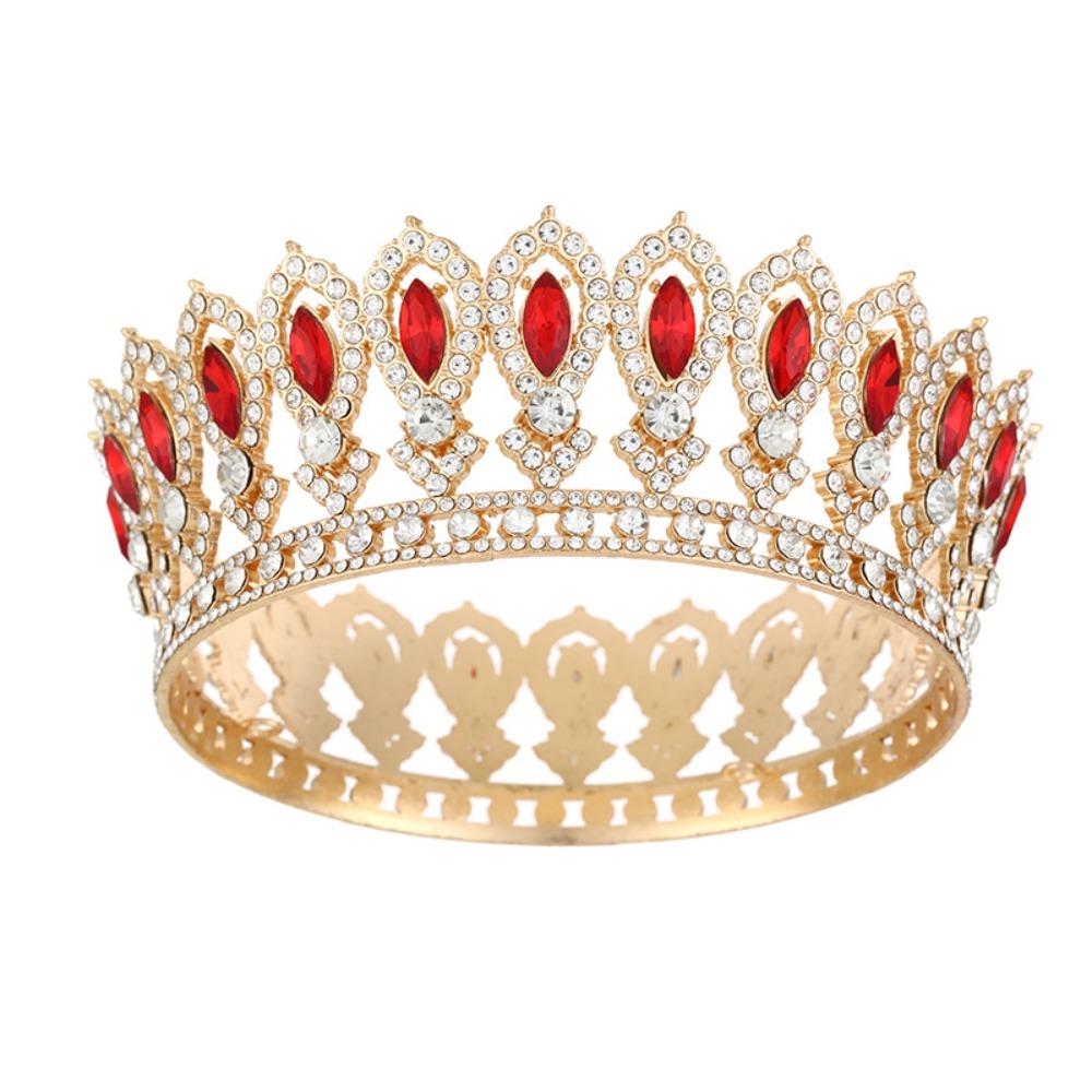 Round Princess Queen Tiara European Crystal Full Crown Metal Bridal Wedding Crowns  Birthday Party