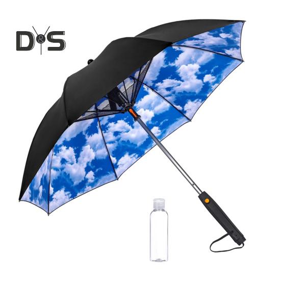 Deštník 3 v 1 s ventilátorem, bateriový provoz, UV ochrana proti slunci, přenosný, vodotěsný, větruodolný, letní, venkovní, slunečník proti dešti