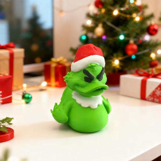 Yousheng Mini Green Duck Figurine Collectible Christmas Duck Ornament Duck Figure Wearing Xmas Hat for Festival Party Table Shelf Decoration