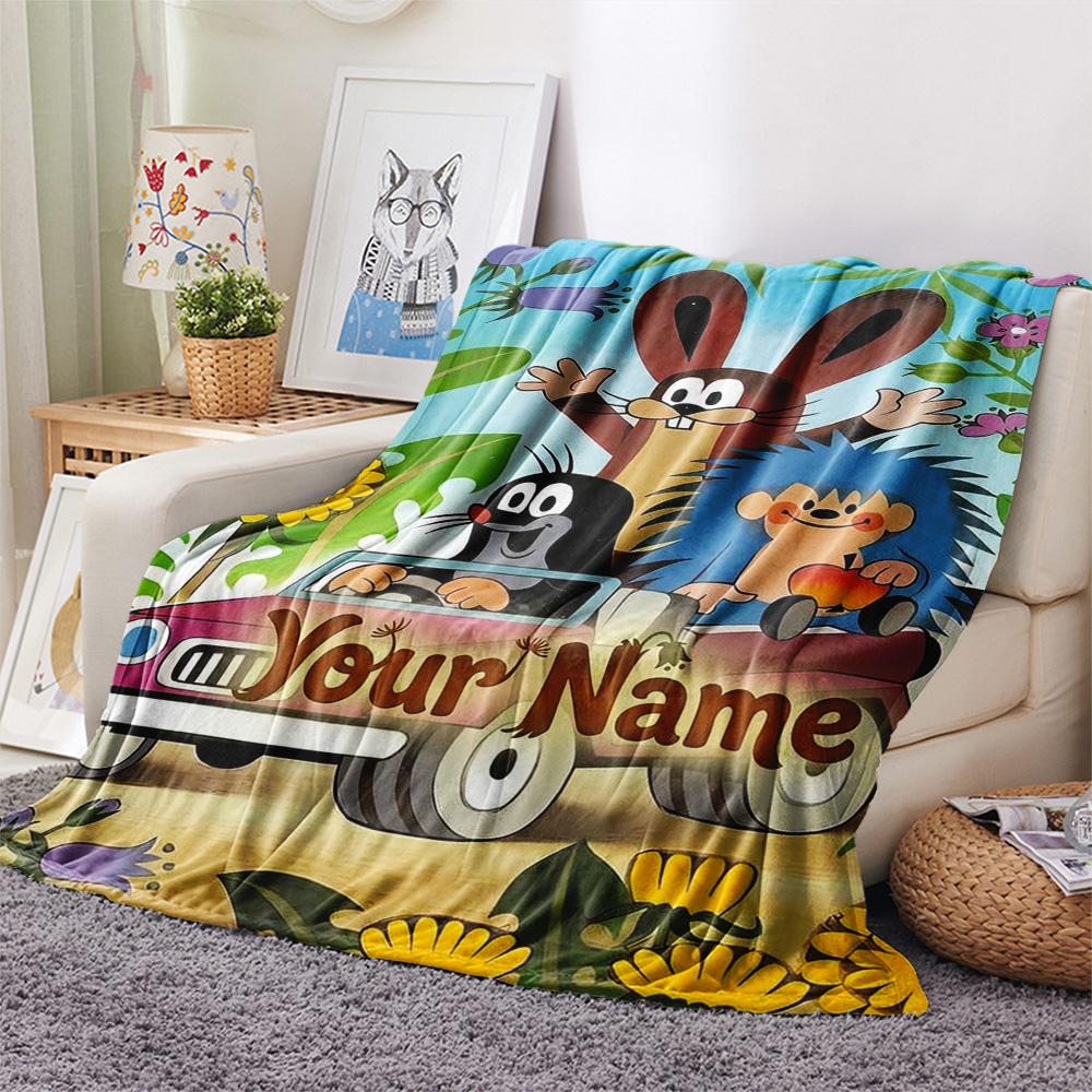 1PC Animal Friends Garden Custom Name Patterned Flannel Blanket Suitable For All Seasons For Home Decor Warmth And Comfort Gifts Holiday Present