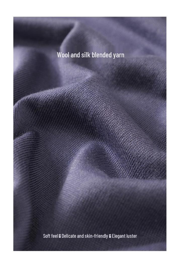 Xiao He Women's 2025 Autumn Wool & Mulberry Silk Blend Polo Collar Knit Pullover