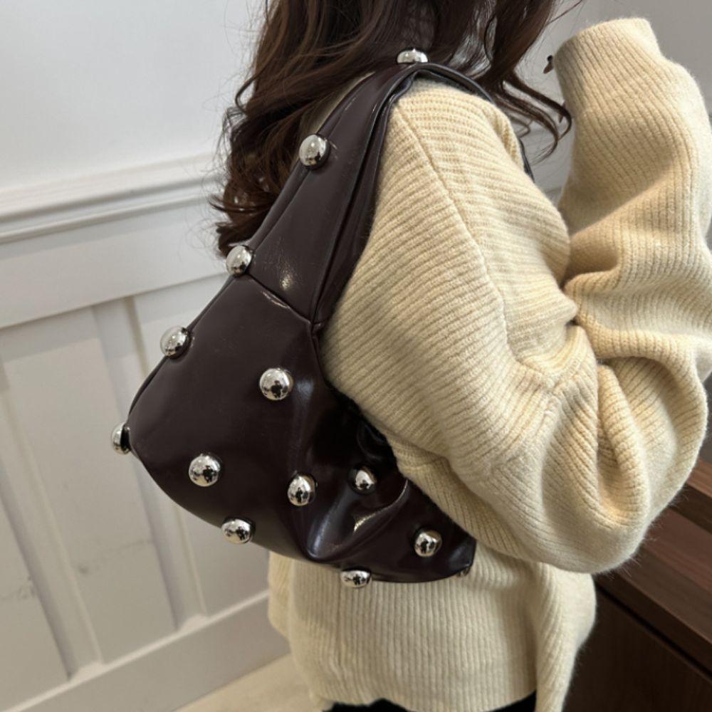PU Leather Rivet Underarm Bag Punk Style Women's Handbag Fashion Rivet Shoulder Bag Lady