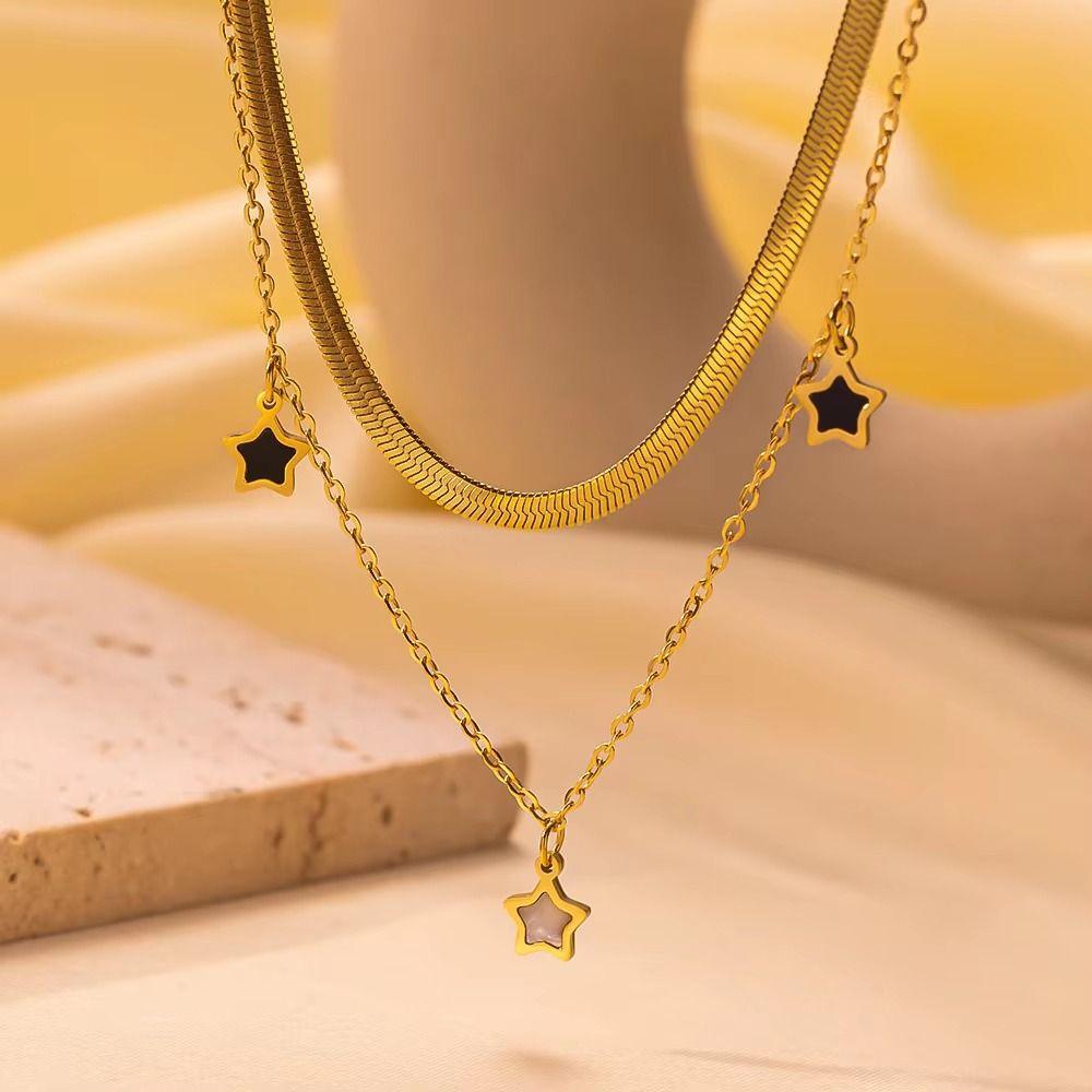 Gold Color Star Charm Bracelet Titanium Steel Double Clavicle Chain Party Gifts
