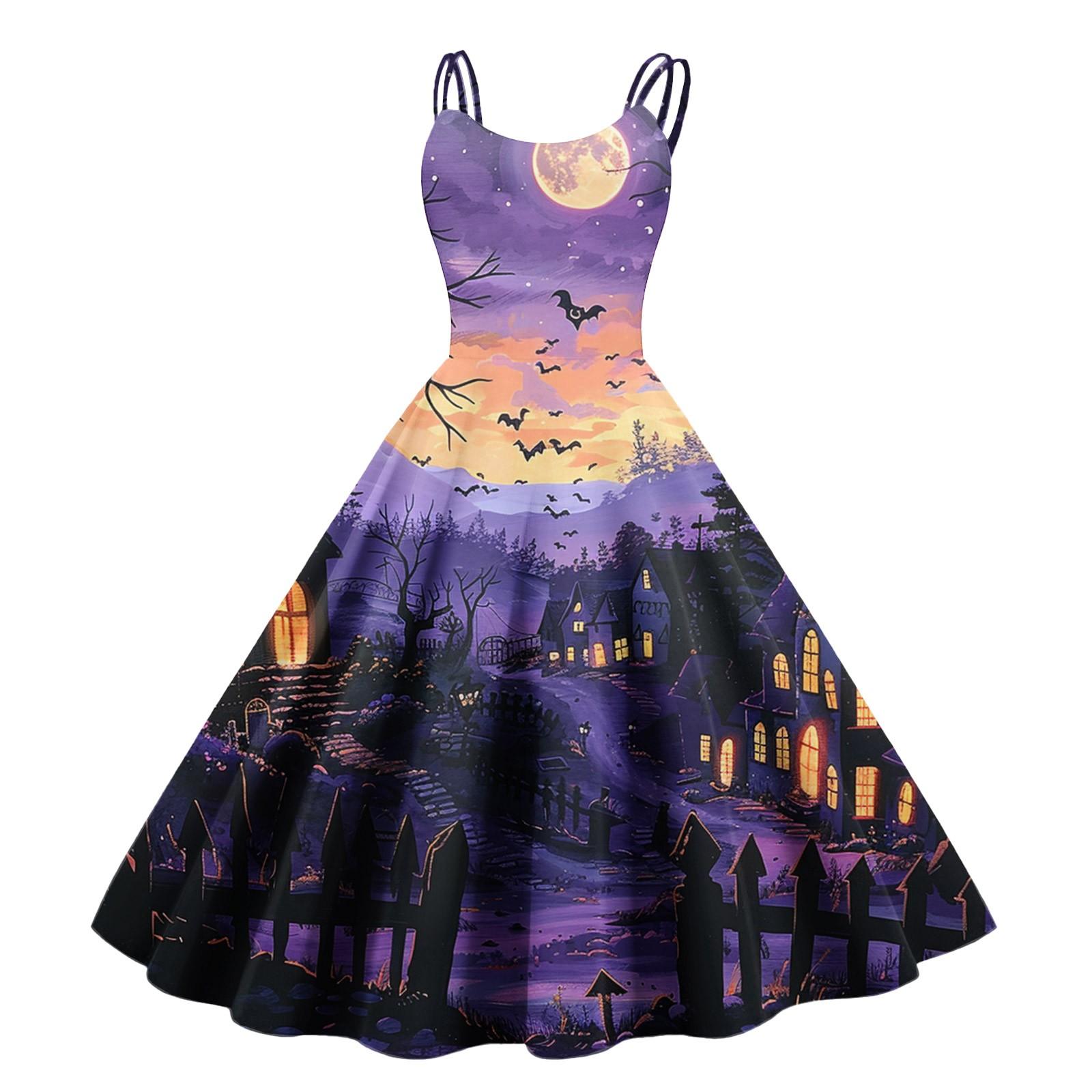 

Women s Fashion Halloween Print Sexy Off Shoulder Vintage Dress XXL фіолетовий