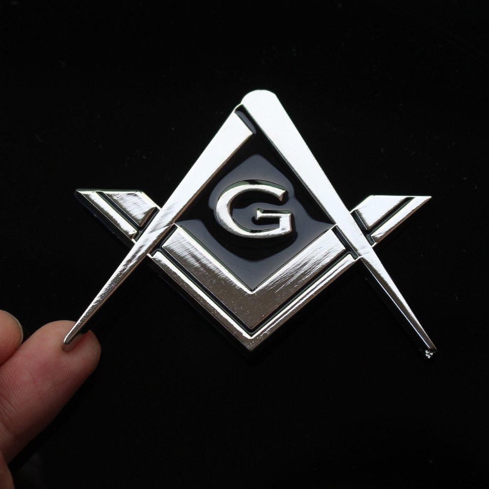 Creatrill 2 Pack 2.75" Chrome Plated Freemason Car Emblem Mason Square Compass Car Truck Motorcycle Decal Gift Accessory