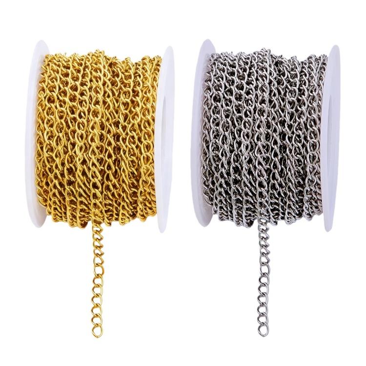 10m/Rolle Edelstahl Schwanzkette 18K PVD Gold Günstige Kettenglieder Verlängerungskette für DIY Halsketten & Armbänder Schmuckherstellung