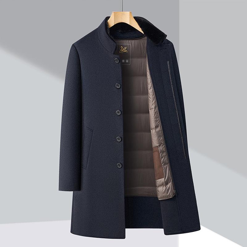 Men's Winter Wool Coat with Mink Fur Collar and Down Liner