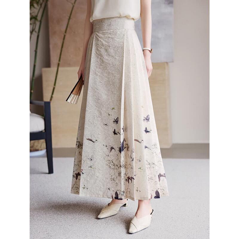 XWI New Chinese Style Brocade Jacquard Horse-Face Skirt