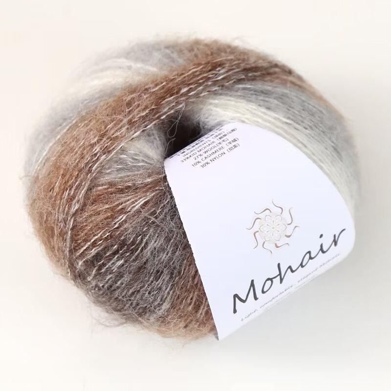 Filato di lana mohair tinto in capo, filato di mohair colorato sfumato da 25 g, fatto a mano, fai da te, pronto da indossare, sciarpa, cappello