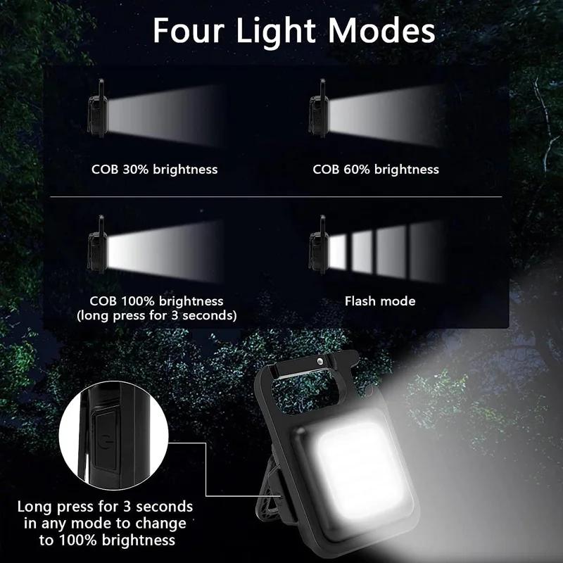 1pc COB Keychain Work Light Flashlight With 4 Lighting Modes Keychain Light Emergency Light Mini Flashlight With Magnetic Base