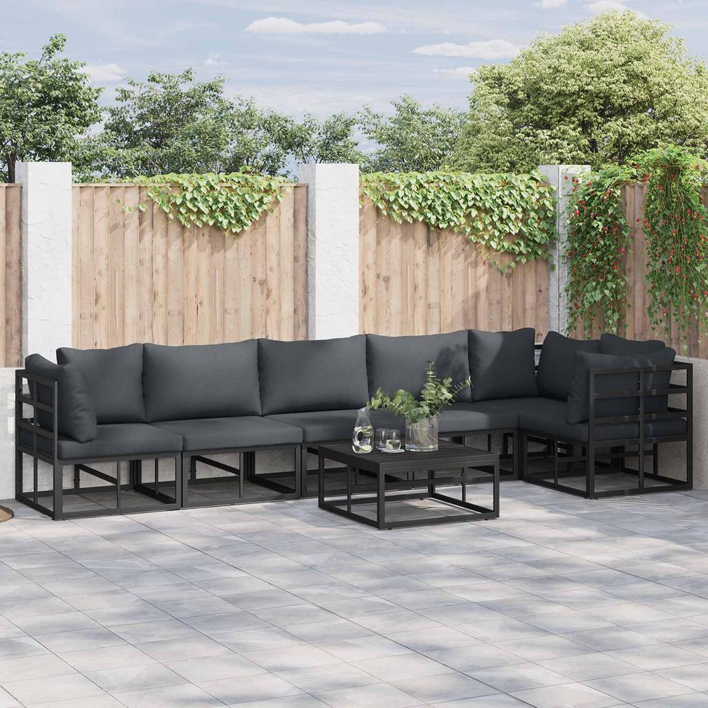 Garden Sofa Set with Cushions 6 Pcs Black Aluminum