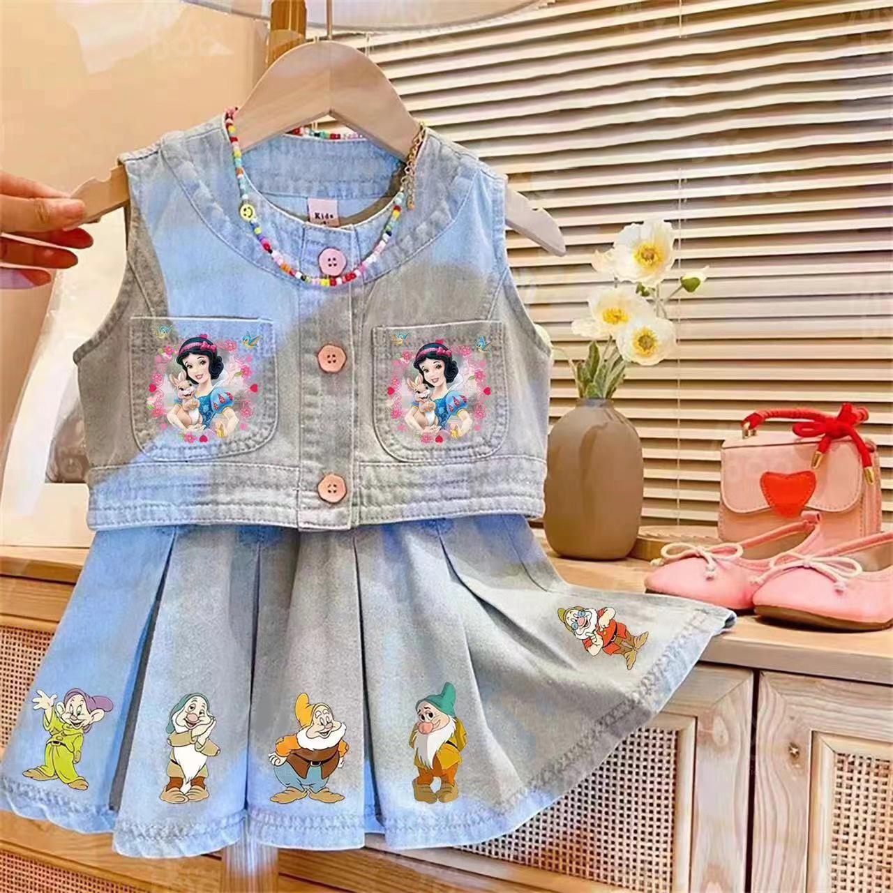 

Летний комплект для девочек 2025 года в корейском стиле: джинсовый жилет и плиссированная юбка 100 cm