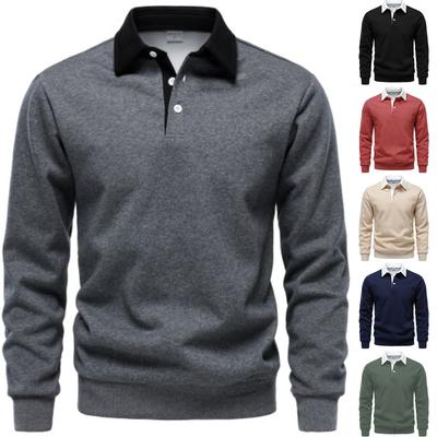 Heren Casual Effen Revers Veelzijdig Shirt met Lange Mouwen, Heren Zware Katoenen Hoodie