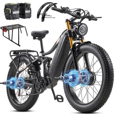 BURCHDA YENİ HC26 3000W Çift Motorlu Arazi Elektrikli Bisiklet, 48V 30Ah Lityum Pil, 26 inç 4.0 Geniş Lastikler, Yetişkinler İçin Elektrikli Dağ Bisikleti