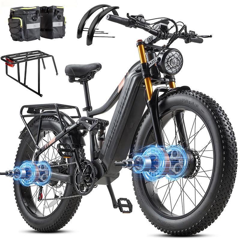 BURCHDA NEUES HC26 3000W Dual-Motor All-Terrain Elektrofahrrad, 48V 30Ah Lithium-Akku, 26-Zoll 4.0 Breite Reifen, Elektrisches Mountainbike für Erwachsene