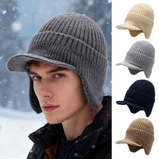 Winter Knitted Hat Solid Color Men Women Thickened Fleece Lining All-weather Hat Cold Weather Outdoor Headwear
