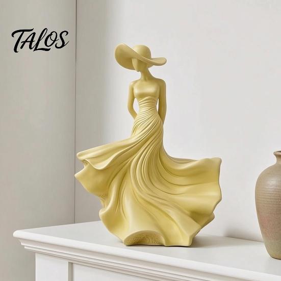 Decorative Statue for Living Room Woman Statue, Resin Art Sculpture Mantel Shelf Decor, Modern Female Stable Base Figurine Figurine, Wide Brim