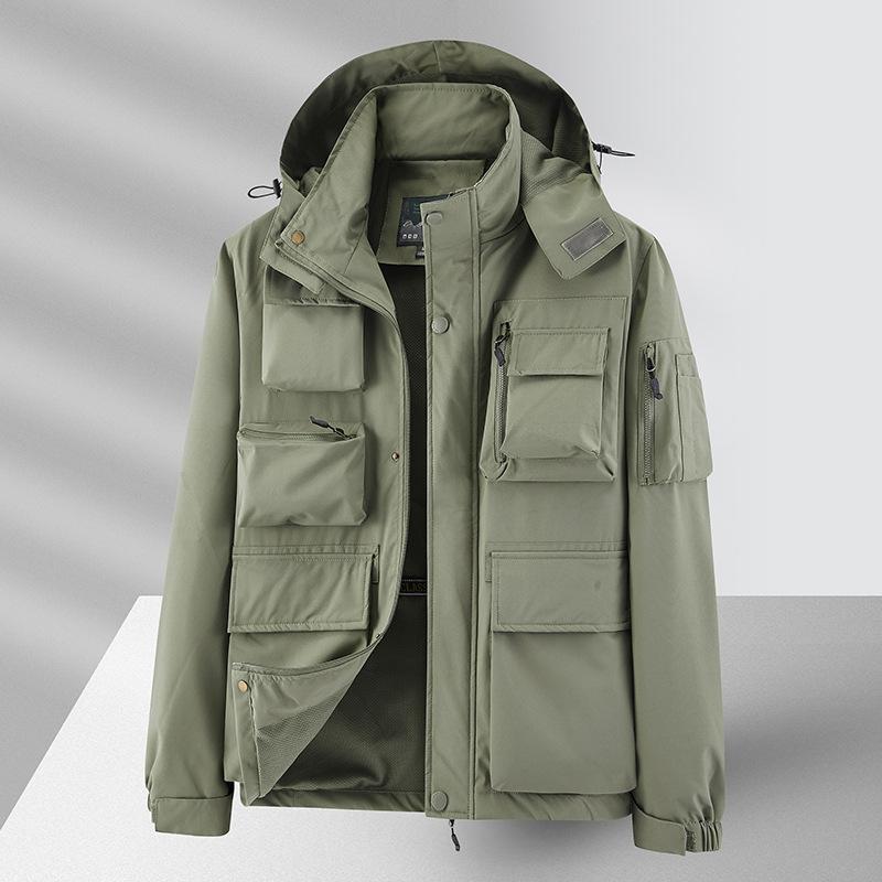 Herren Multi-Taschen Wasserdichte Jacke, Outdoor Freizeit Multi-Taschen Militär Übergröße Arbeitskleidung Jacke