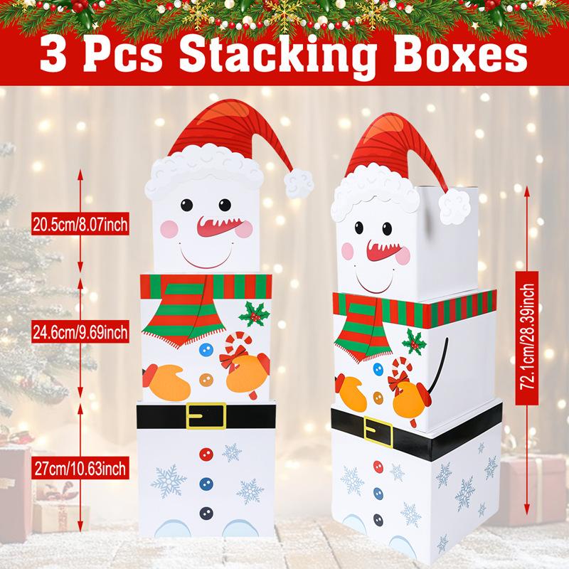 3pcs Christmas Snowman Stacking Boxes Merry Christmas Party Decoration 2026 Xmas Stacking Boxes Navidad Natal New Year Gift 2026